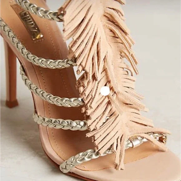 SCHUTZ Sand & Gold “Carmen” Fringe Sandals New in Box!! - Picture 4 of 15